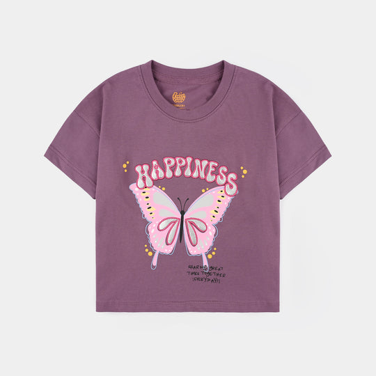 Girls 2x1 Rib T-Shirt Happiness - Purple