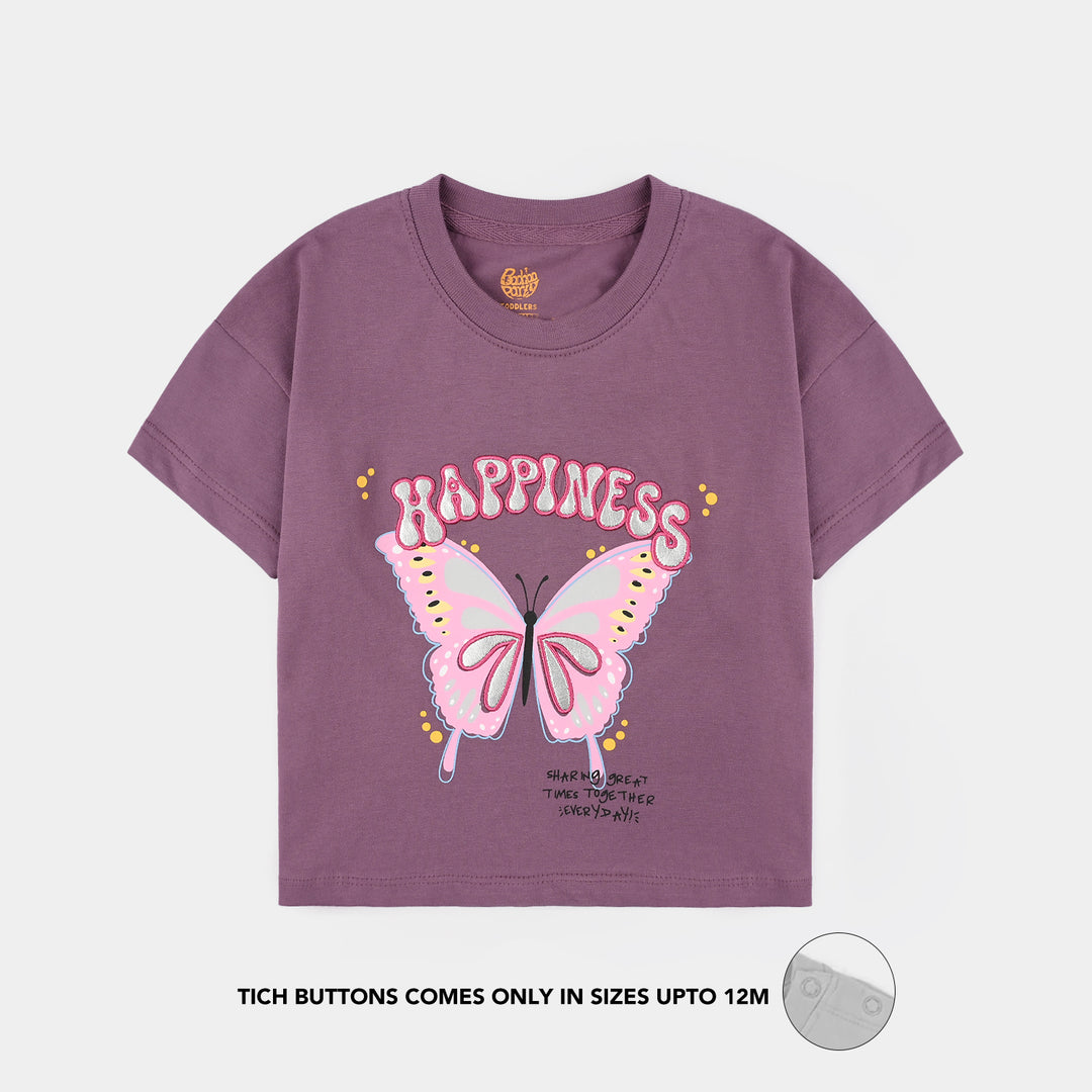 Girls 2x1 Rib T-Shirt Happiness - Purple