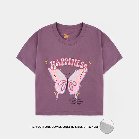 Girls 2x1 Rib T-Shirt Happiness - Purple