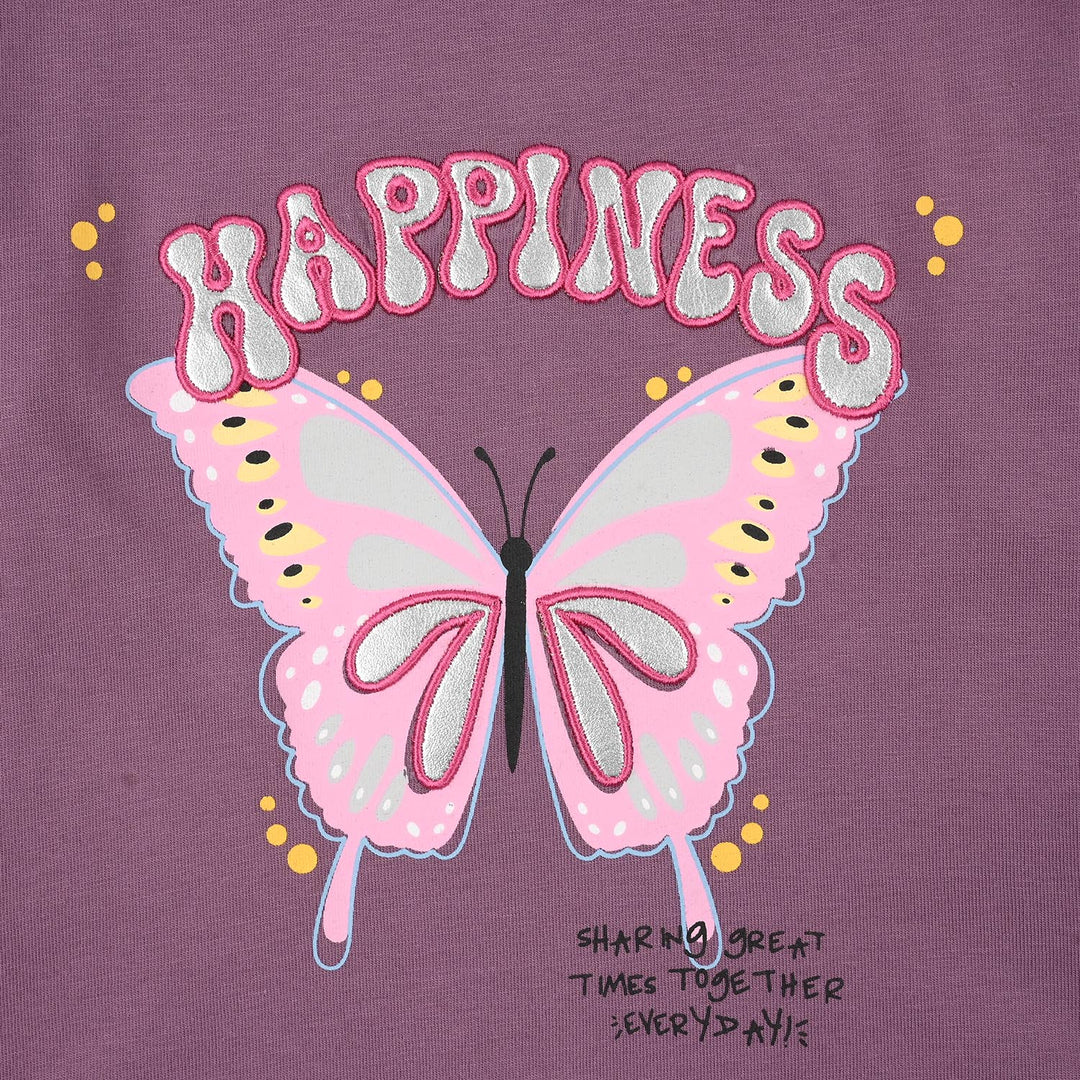 Girls 2x1 Rib T-Shirt Happiness - Purple