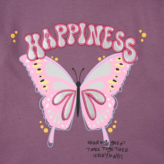 Girls 2x1 Rib T-Shirt Happiness - Purple