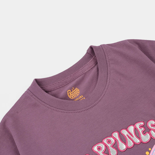 Girls 2x1 Rib T-Shirt Happiness - Purple