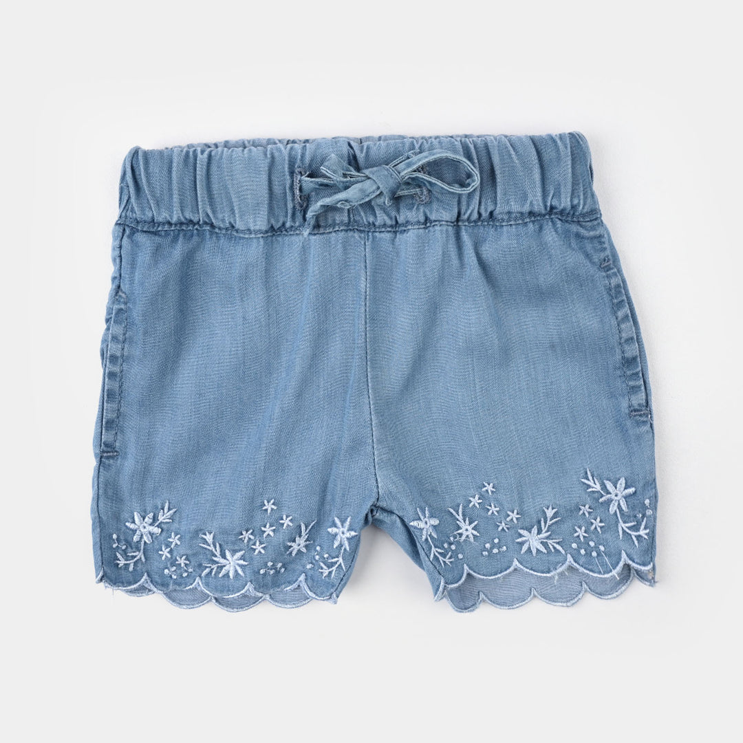 Infant Girls Denim rigid Short Petals-Light Blue