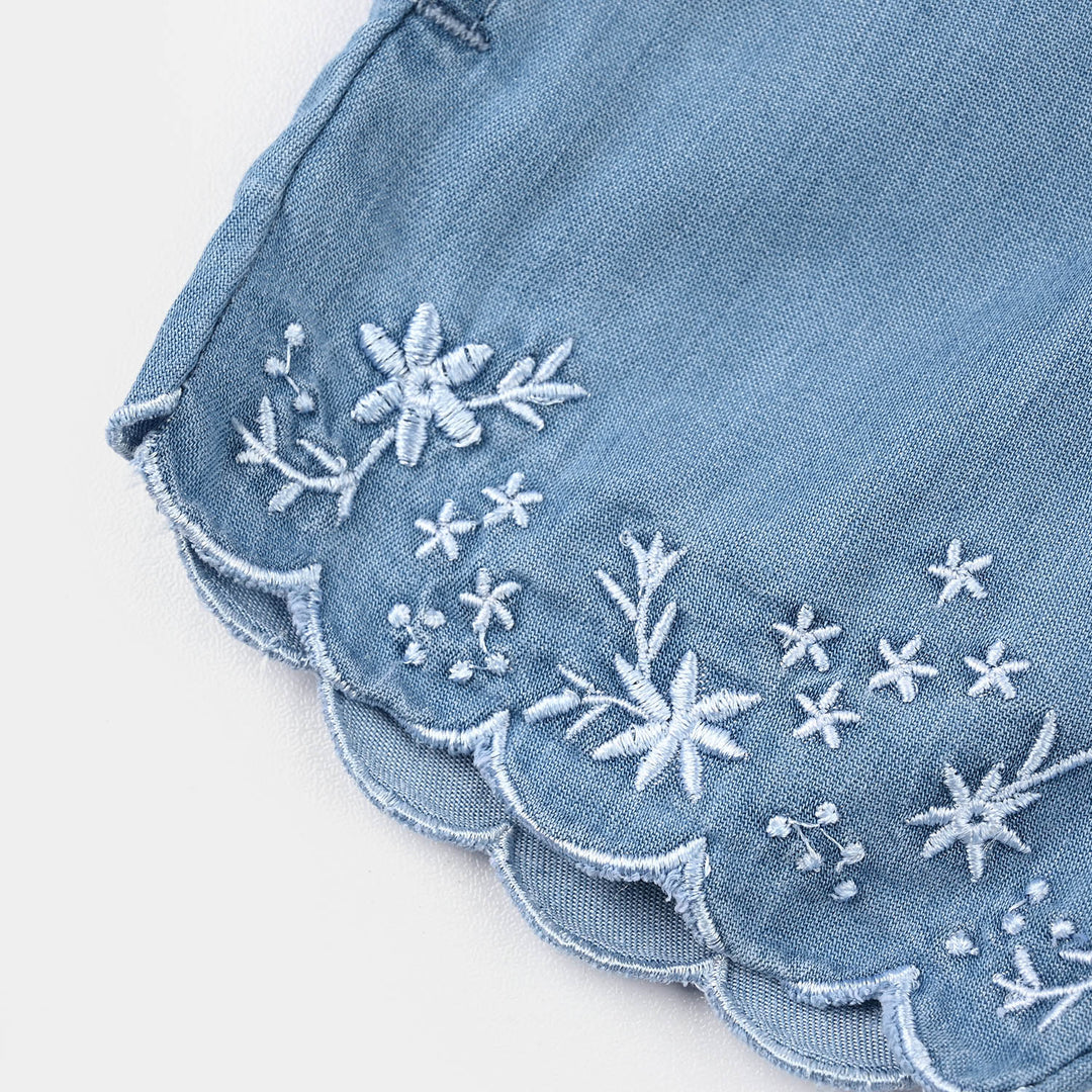 Infant Girls Denim rigid Short Petals-Light Blue