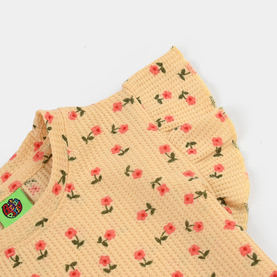 Infant Girls Waffle T-Shirt (Flowers) - Yellow