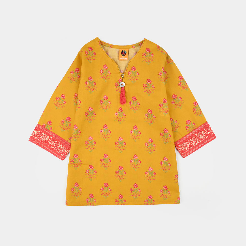 Girls Cotton Poplin Printed 2Piece Botanical -Yellow