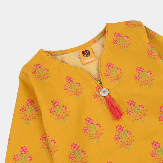 Girls Cotton Poplin Printed 2Piece Botanical -Yellow