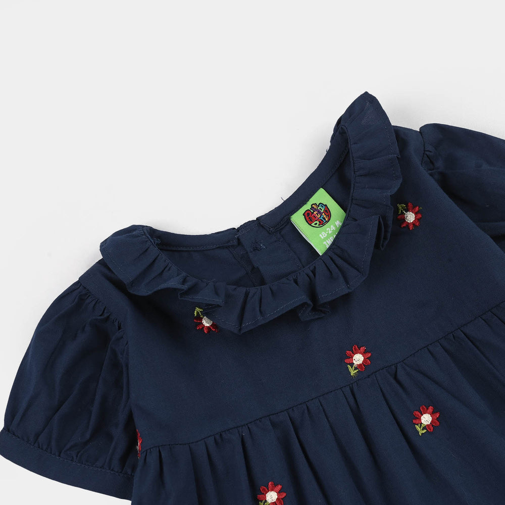 Infant Girls Cotton Embroidered Top (Blue Birds) - Navy Blue