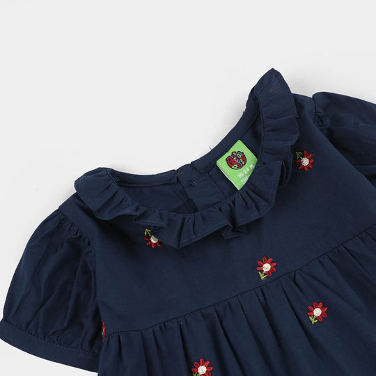 Infant Girls Cotton Embroidered Top (Blue Birds) - Navy Blue