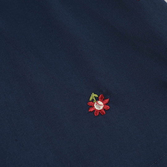 Infant Girls Cotton Embroidered Top (Blue Birds) - Navy Blue