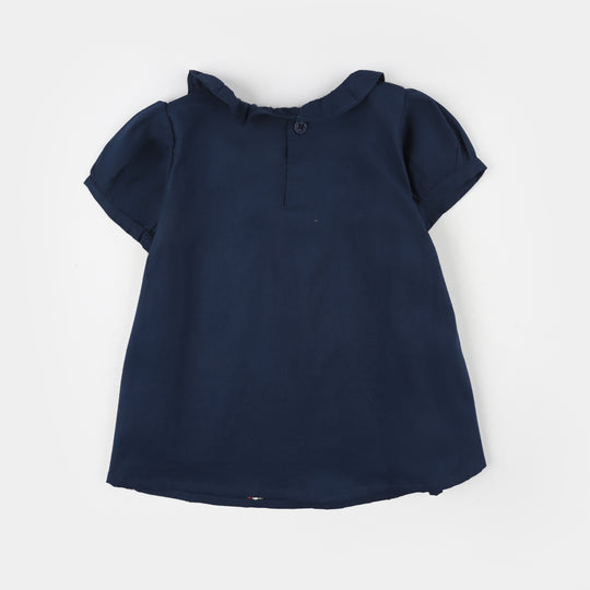 Infant Girls Cotton Embroidered Top (Blue Birds) - Navy Blue