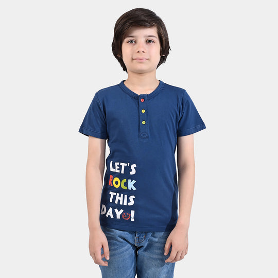 Boys Cotton Jersey T-Shirt H/S Lets Rock-Blue Opal