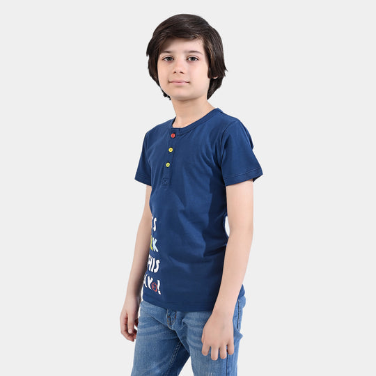 Boys Cotton Jersey T-Shirt H/S Lets Rock-Blue Opal