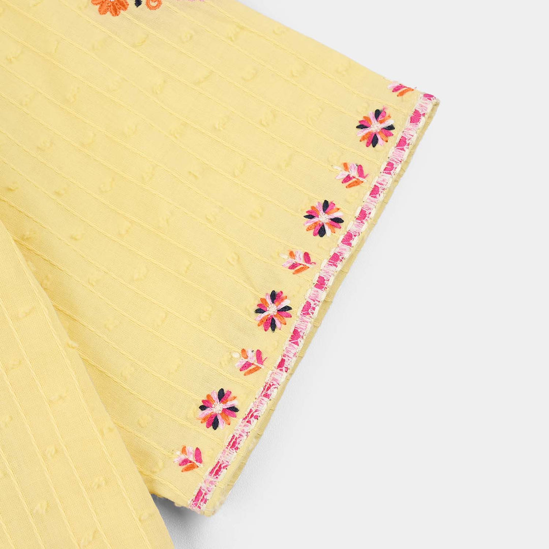 Girls Cotton Brochia Emb Top Mango-Yellow