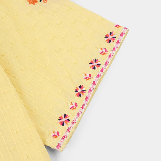 Girls Cotton Brochia Emb Top Mango-Yellow
