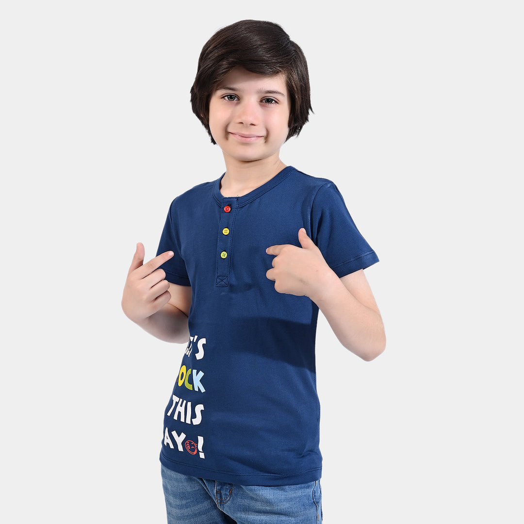 Boys Cotton Jersey T-Shirt H/S Lets Rock-Blue Opal