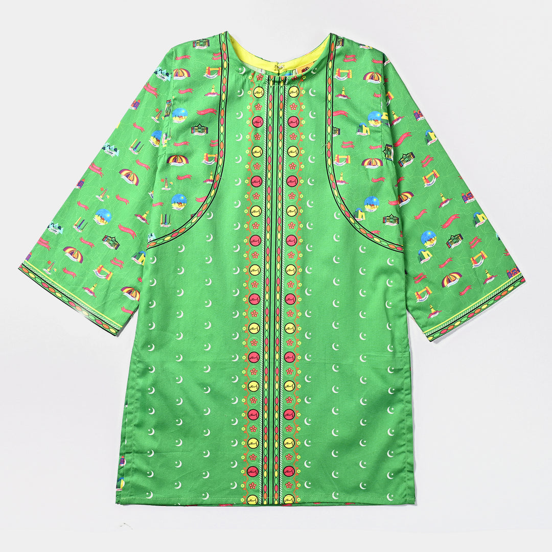 Girls Cotton Poplin IND Kurti Chand Sitara-Green