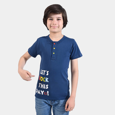 Boys Cotton Jersey T-Shirt H/S Lets Rock-Blue Opal