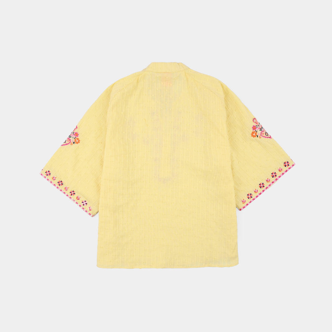 Girls Cotton Brochia Emb Top Mango-Yellow