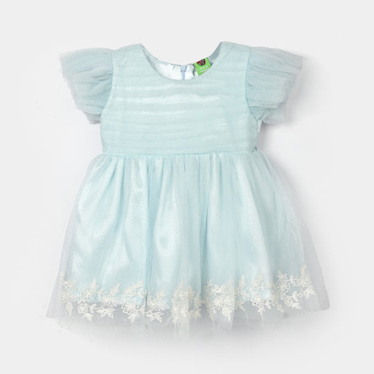 Infant Girls Net Fancy Frock (Glittering) - Light Blue