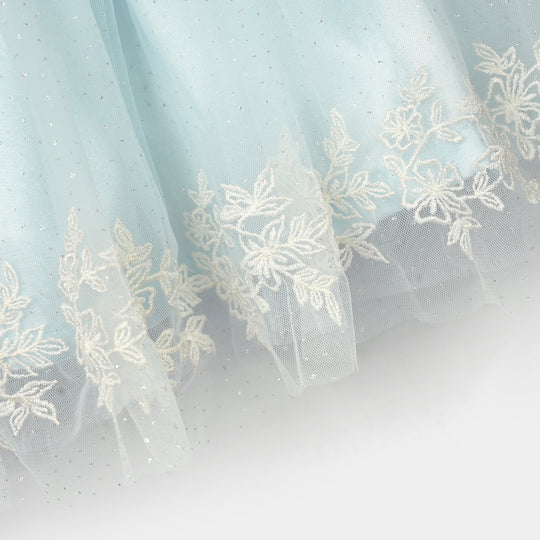 Infant Girls Net Fancy Frock (Glittering) - Light Blue