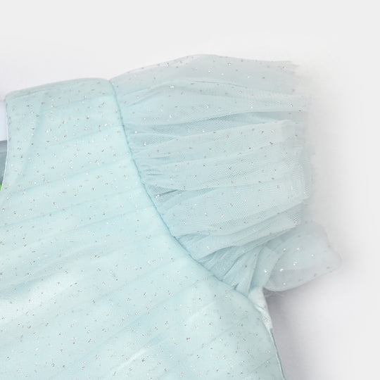 Infant Girls Net Fancy Frock (Glittering) - Light Blue