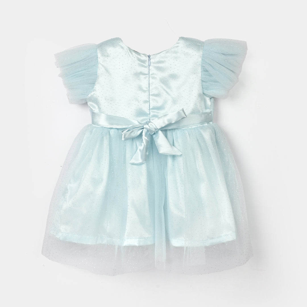 Infant Girls Net Fancy Frock (Glittering) - Light Blue