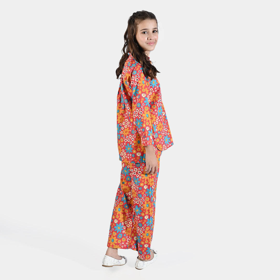 Girls Cotton Poplin Co-ord Set Cadmium-Multi