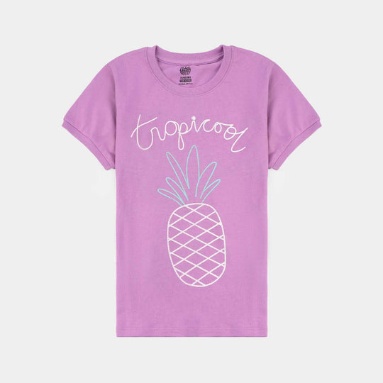 Girls Cotton Jersey T-Shirt H/S Tropical-Rad Orchid