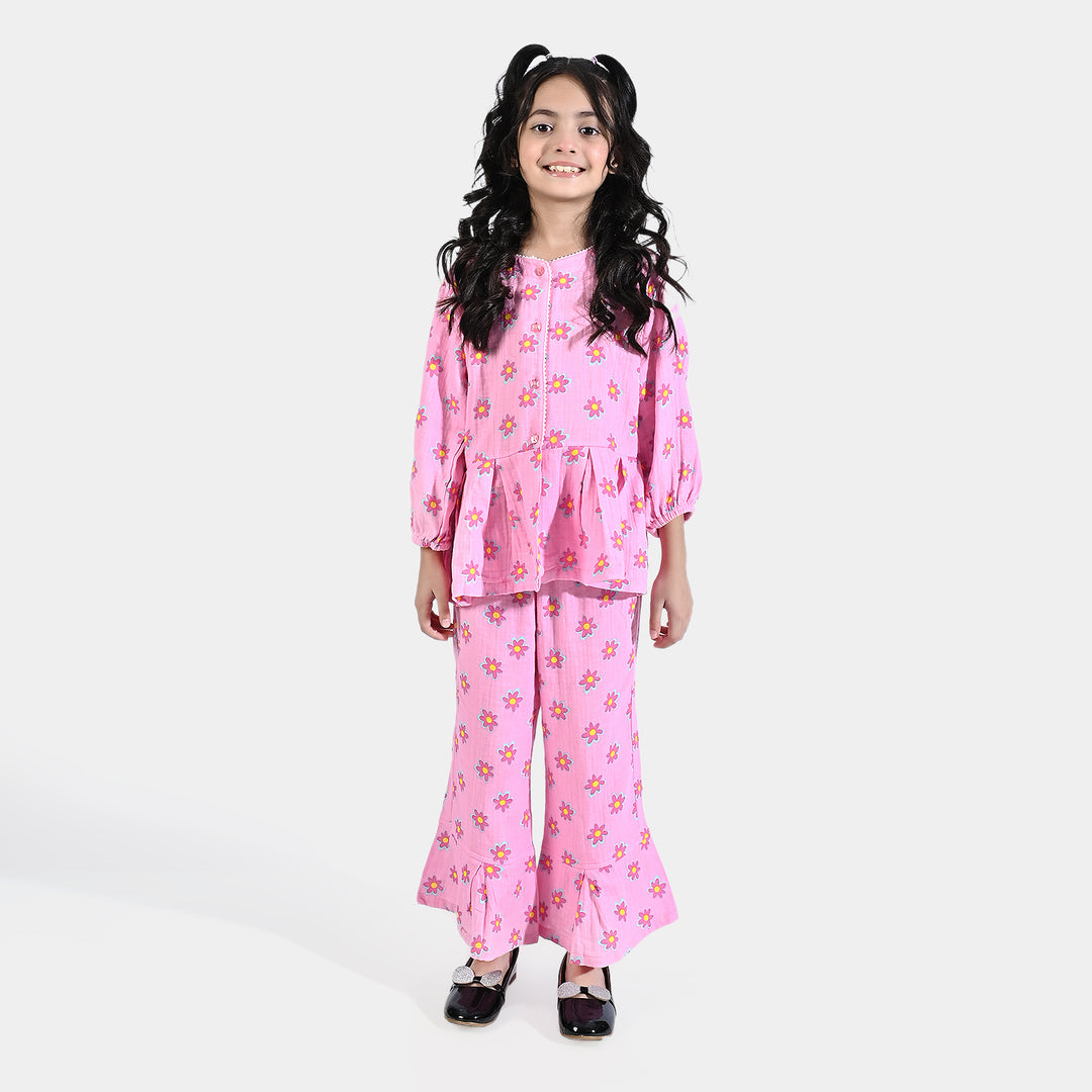 Girls Poly Cotton Co-Ord  Set  Barley's- Pink