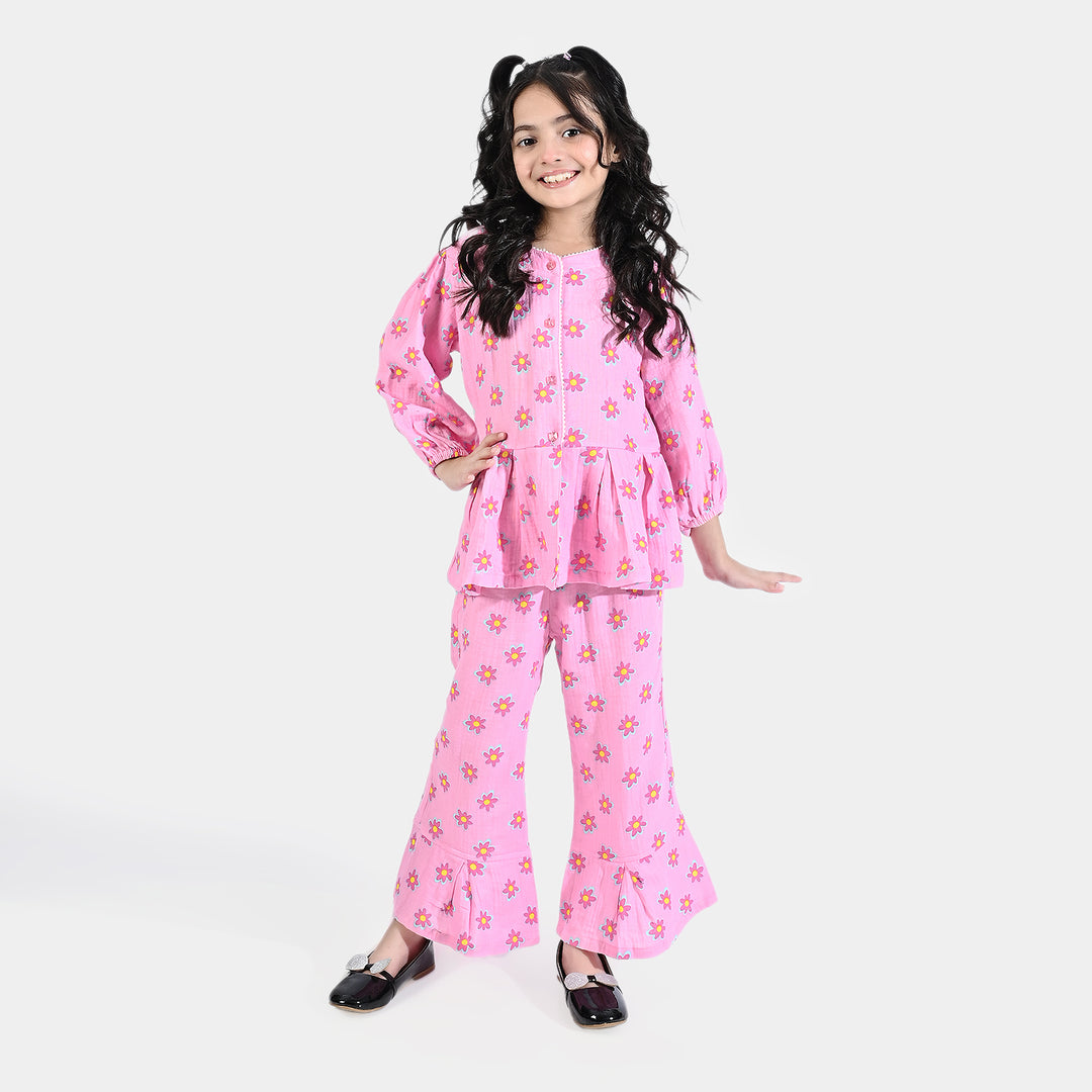 Girls Poly Cotton Co-Ord  Set  Barley's- Pink