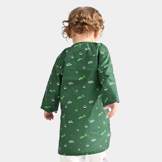 Infant Boys Cotton Poplin Printed Kurta (Jeevey Pakistan)-Green