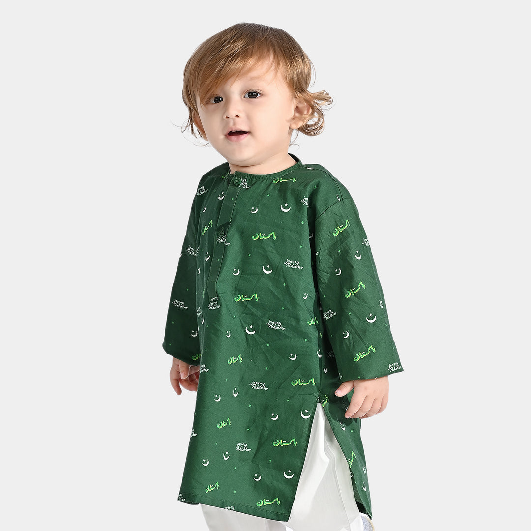 Infant Boys Cotton Poplin Printed Kurta (Jeevey Pakistan)-Green