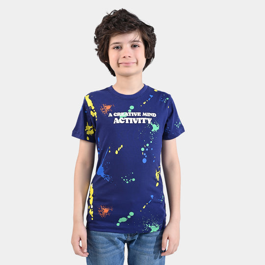 Boys Cotton Jersey T-Shirt H/S Creative Mind-NAVY