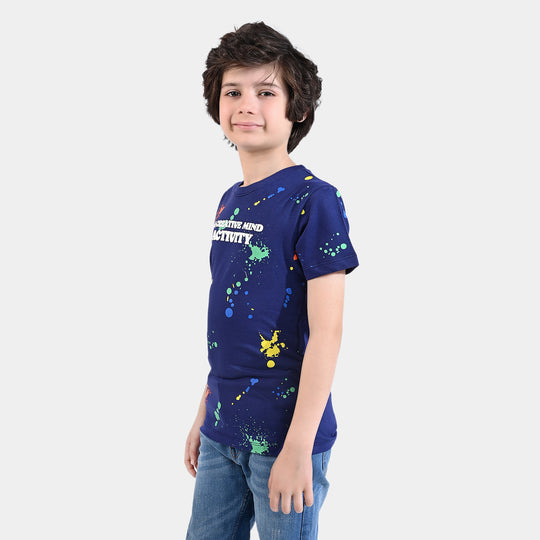 Boys Cotton Jersey T-Shirt H/S Creative Mind-NAVY