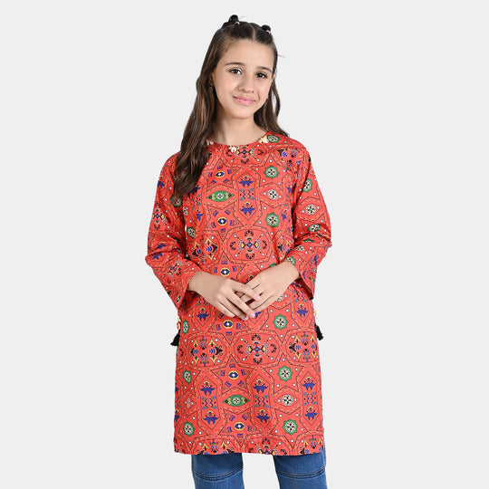 Girls Cotton Poplin Printed Kurti Fusion Art-Multi