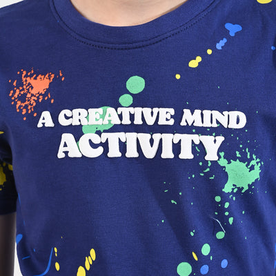 Boys Cotton Jersey T-Shirt H/S Creative Mind-NAVY