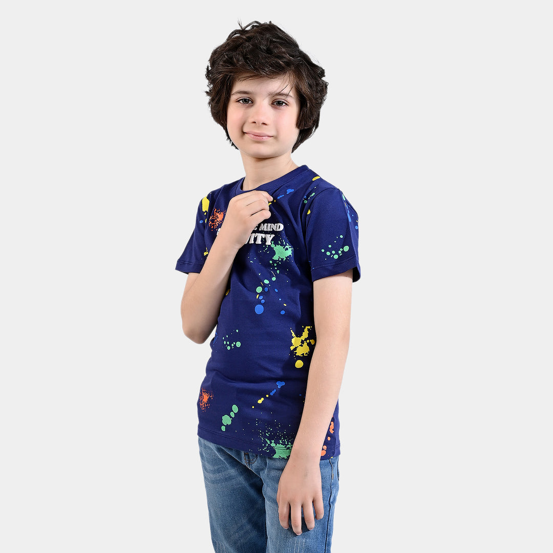 Boys Cotton Jersey T-Shirt H/S Creative Mind-NAVY