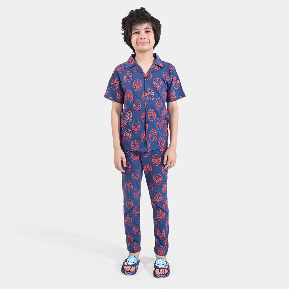 Boys Poly Cotton Jersey Nightwear Suit Character-NAVY