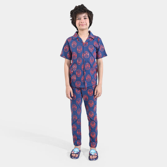 Boys Poly Cotton Jersey Nightwear Suit Character-NAVY