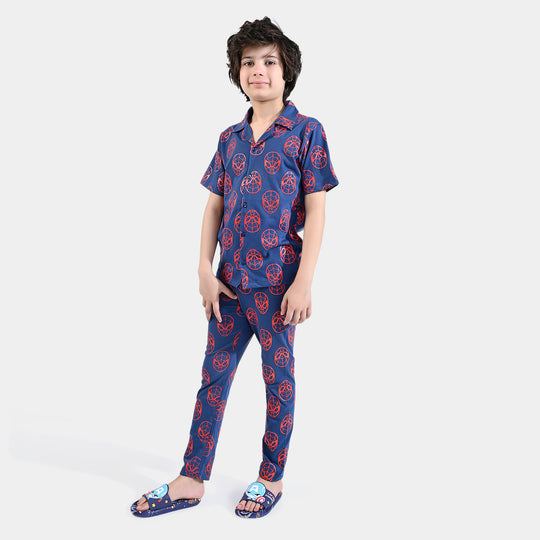 Boys Poly Cotton Jersey Nightwear Suit Character-NAVY