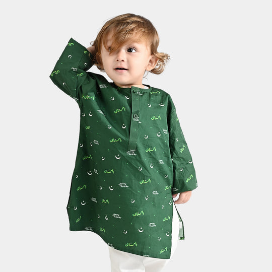 Infant Boys Cotton Poplin Printed Kurta (Jeevey Pakistan)-Green