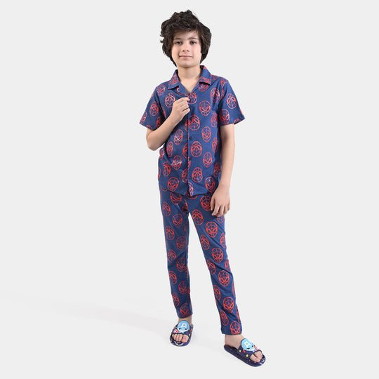 Boys Poly Cotton Jersey Nightwear Suit Character-NAVY