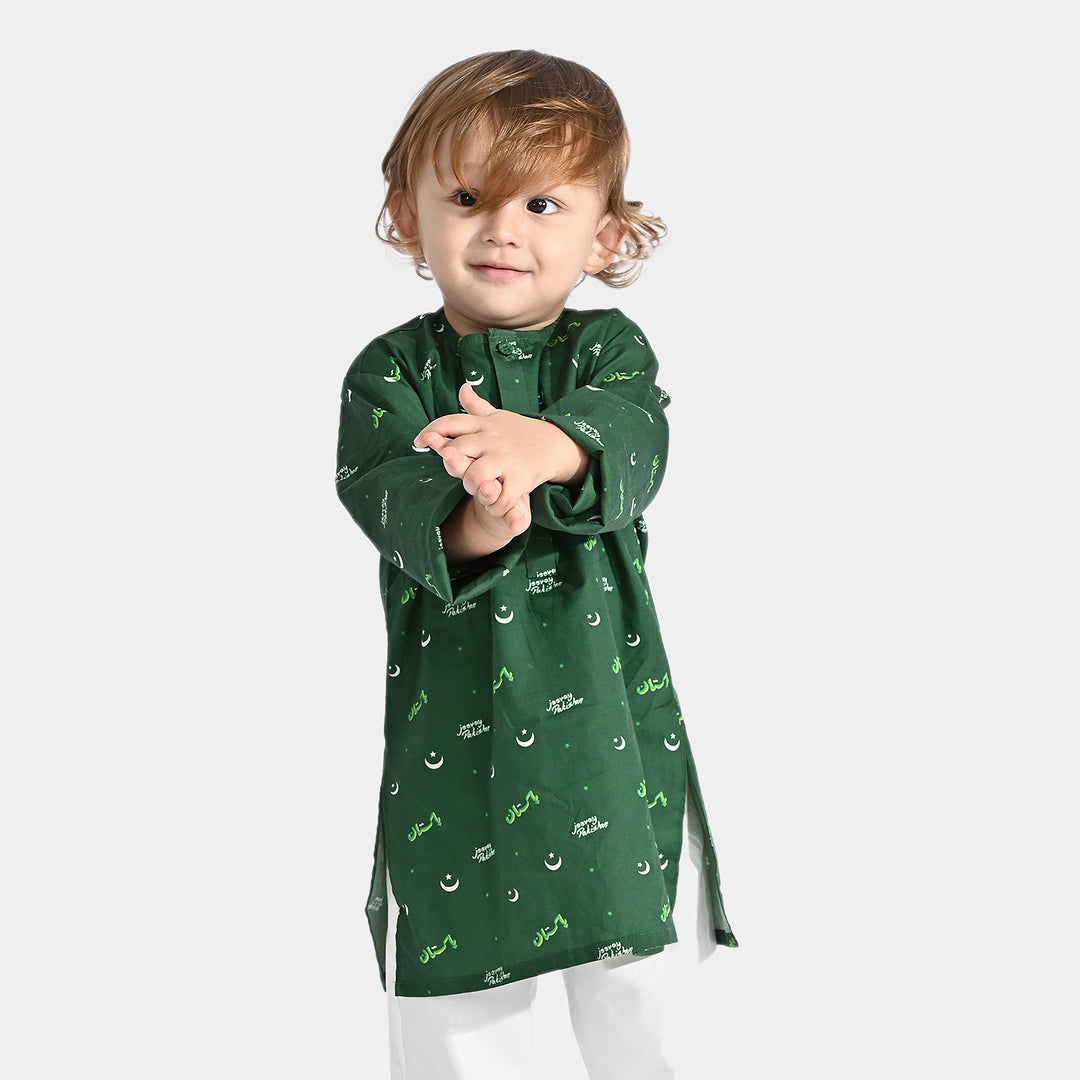 Infant Boys Cotton Poplin Printed Kurta (Jeevey Pakistan)-Green