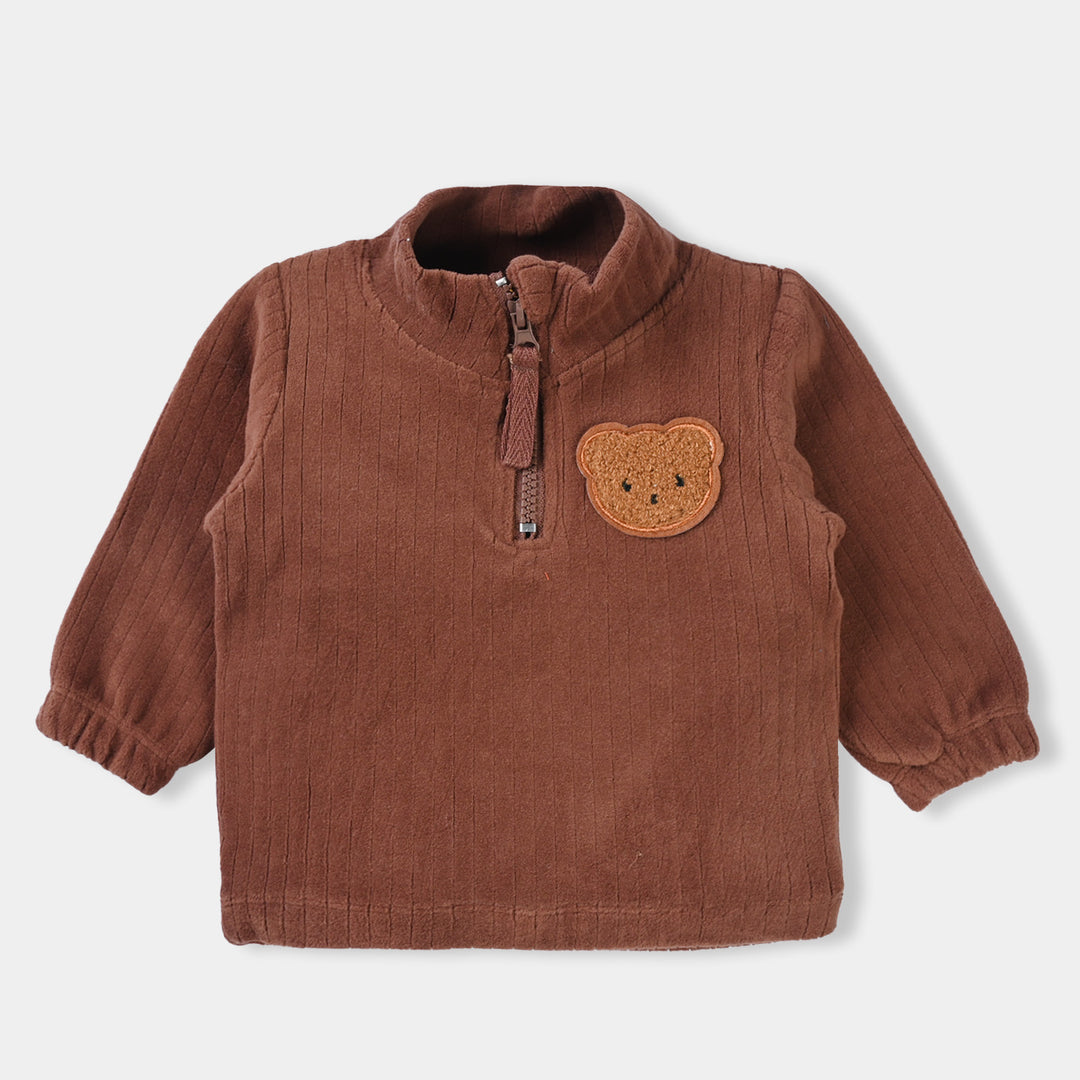 Infant Boys Fleece Sweatshirt Mock Neck-Pecan Pie