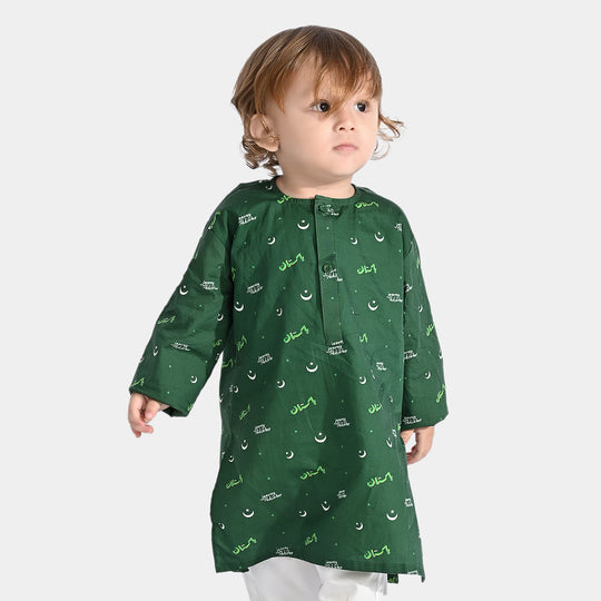 Infant Boys Cotton Poplin Printed Kurta (Jeevey Pakistan)-Green