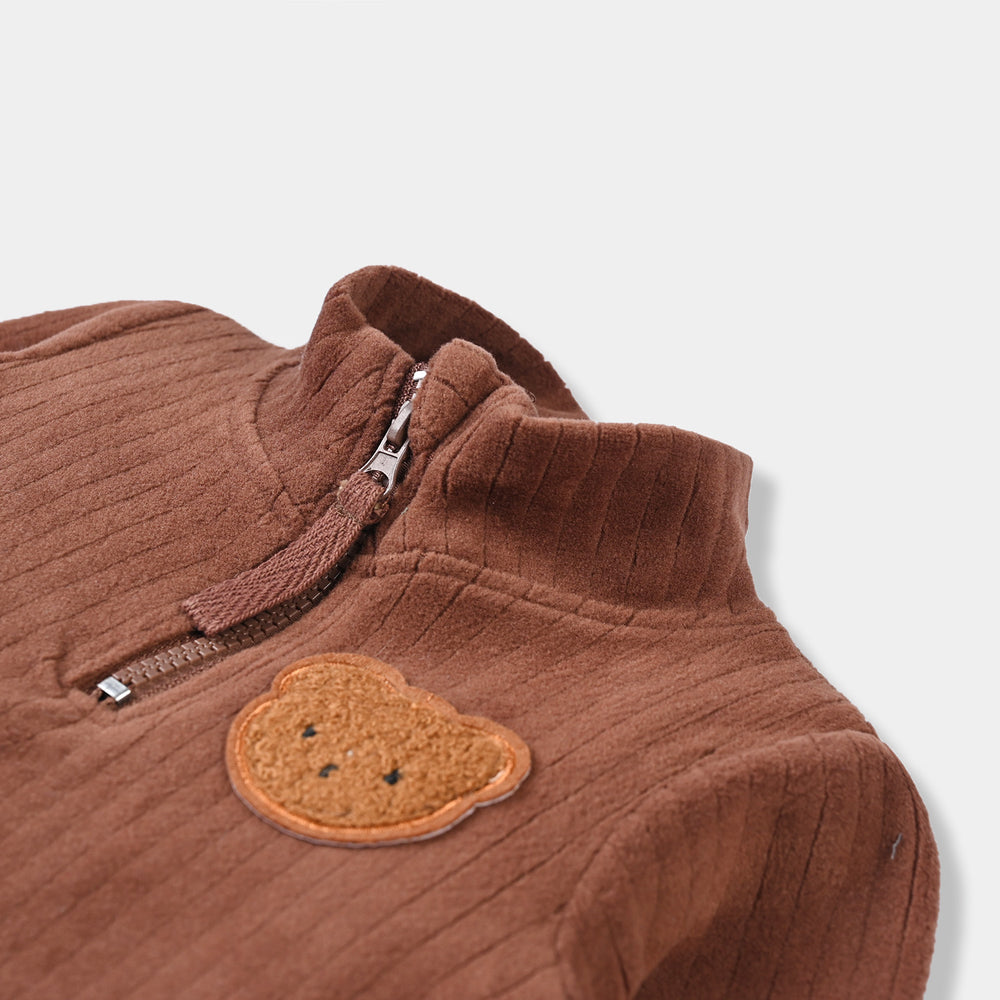 Infant Boys Fleece Sweatshirt Mock Neck-Pecan Pie