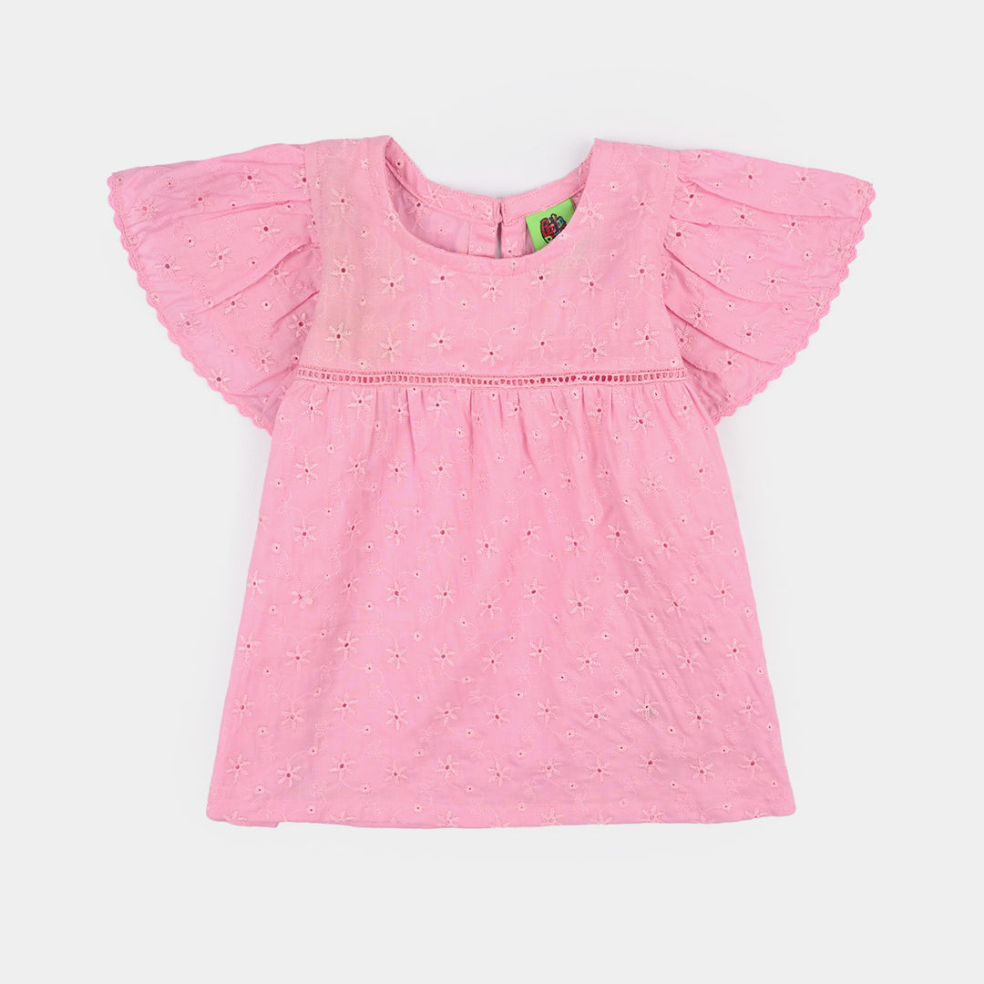 Infant Girls Cotton Emb Top Pink-Lilac