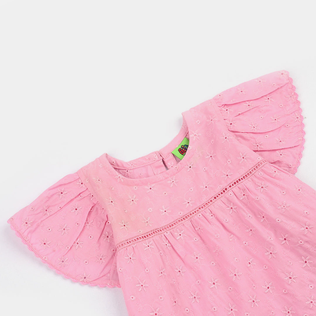Infant Girls Cotton Emb Top Pink-Lilac