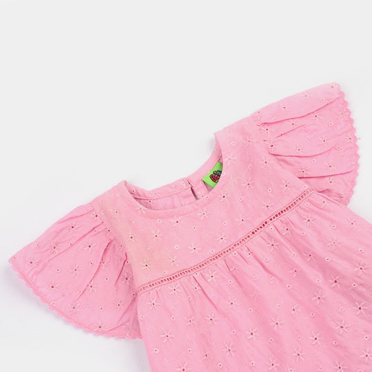 Infant Girls Cotton Emb Top Pink-Lilac